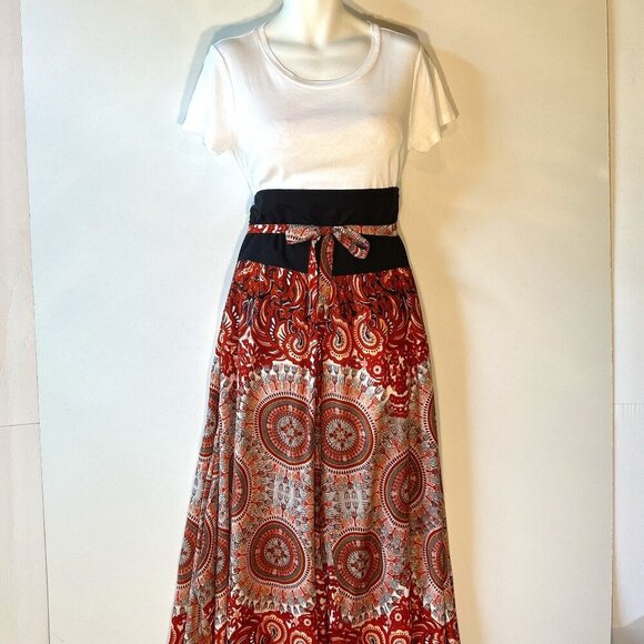 Palazzo Pants SZ L NWT Rust Print wide leg Boho Chic Festival Western Resort 80s - Picture 2 of 12